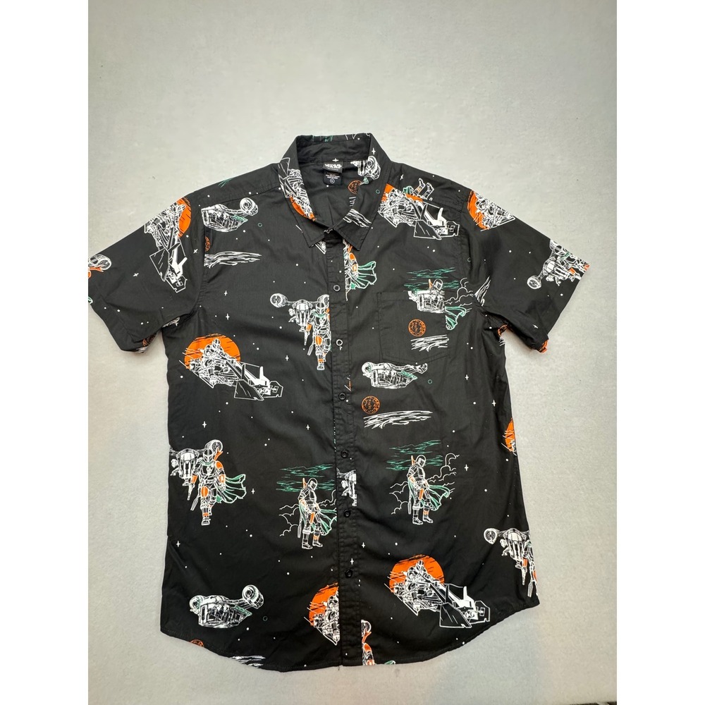 Our Universe Star Wars Mandalorian Button Down Shirt‎ Mens XL Black Short Sleeve